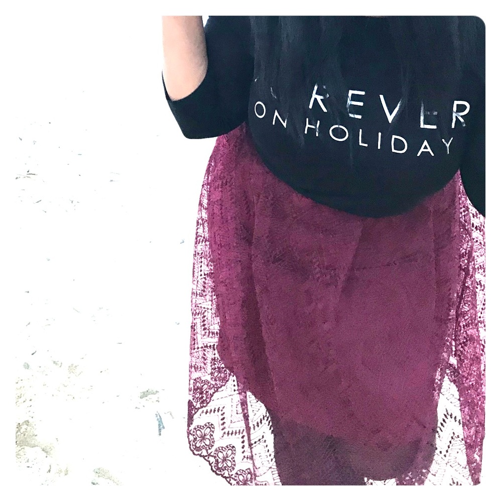 Lacy Maroon A-Line Skirt